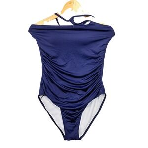 Holipick Royal Blue Halter One Piece Swimsuit M Ruched Tummy Control Beach-core